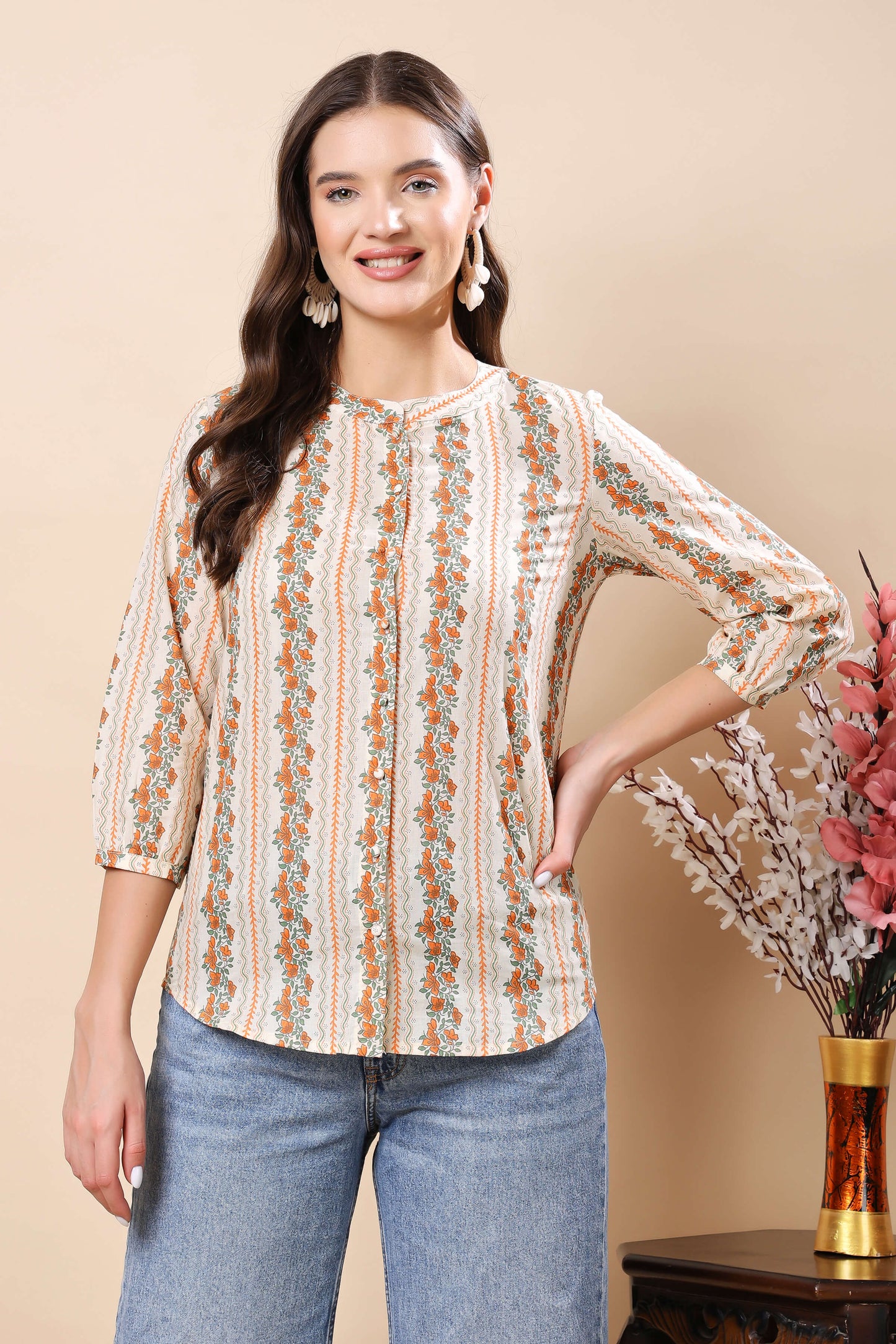 Trendy floral cotton top for women – lightweight short blouse style by Rabric