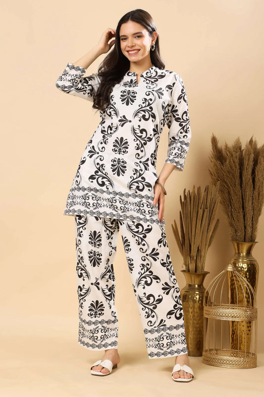 Women's black and white Vertican Silk co-ord set by Rabric