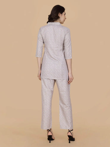 Back view of Rabric Beige Cotton Printed Co-ord Set for Women