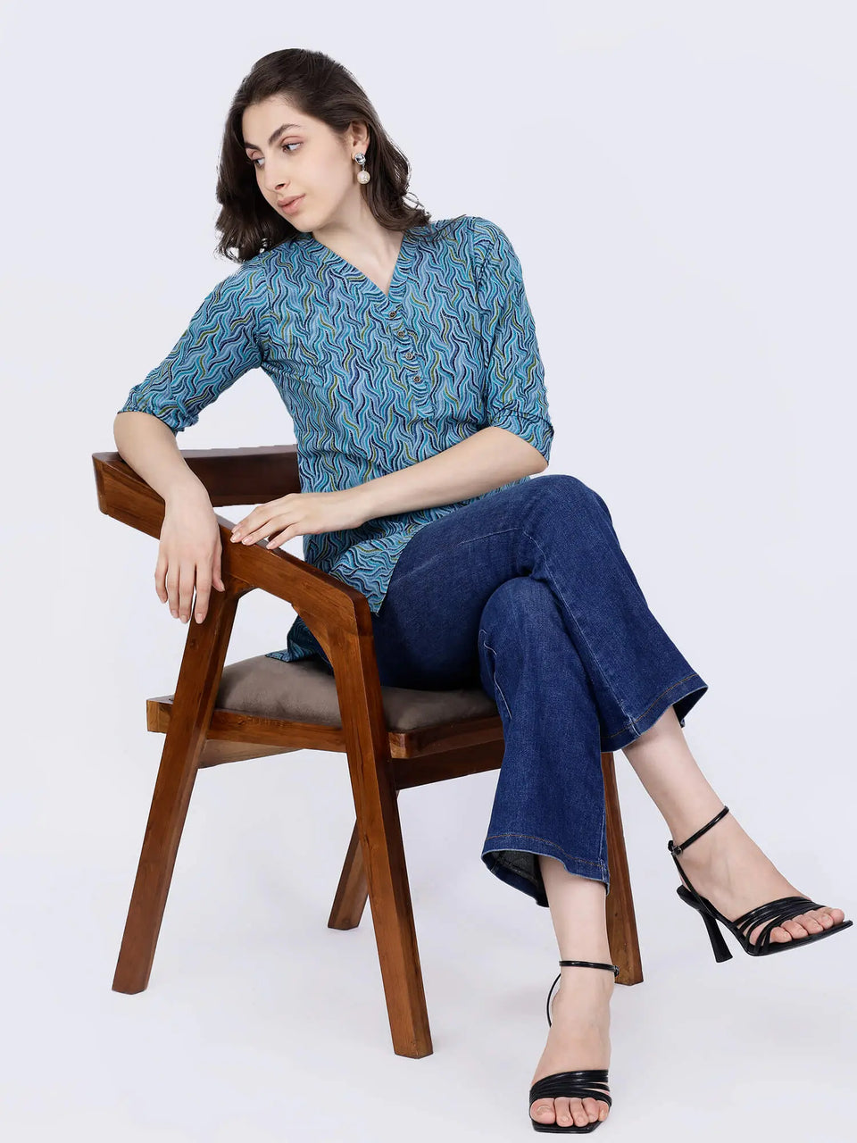 Blue Cotton Short Kurti Paired with Jeans – Rabric Collection