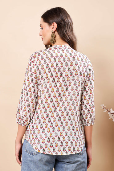 Rabric Button-Down Shirt Style Cotton Top for Women