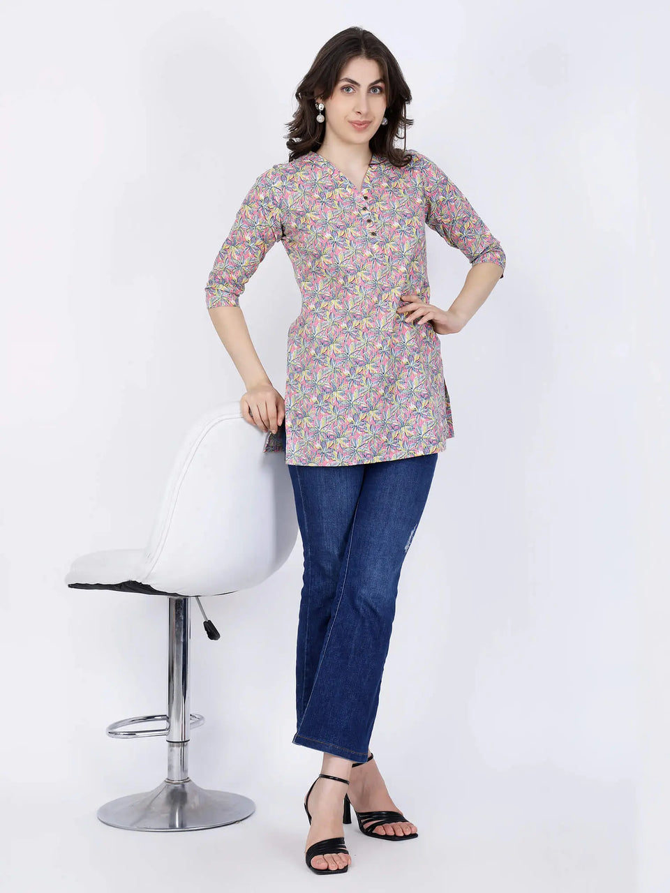 Rabric Casual Cotton Kurti Styled with Blue Jeans