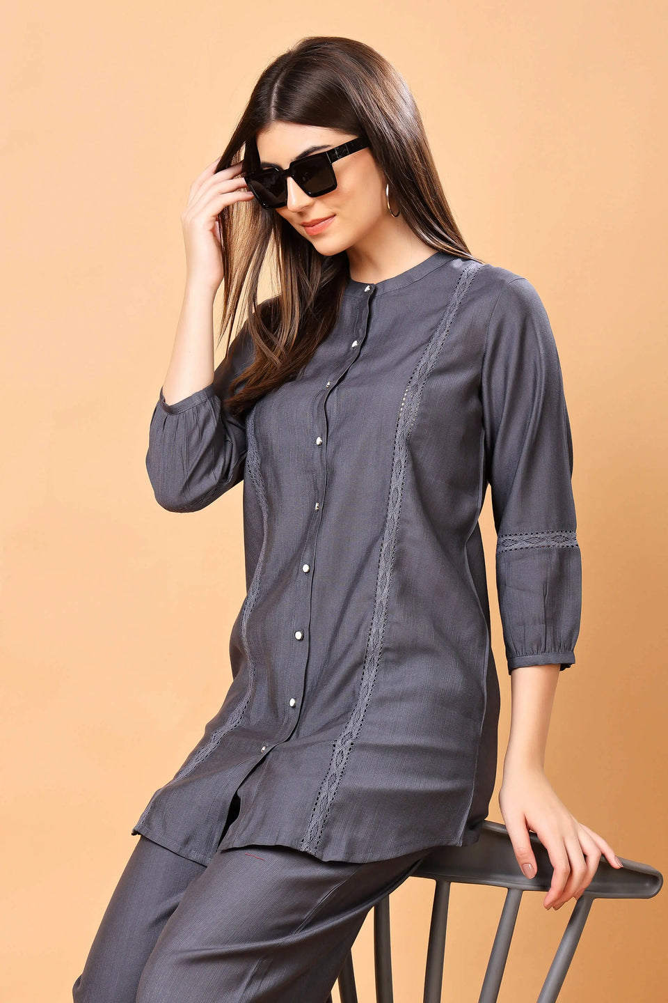 Styled Look Wearing Rabric Charcoal Grey Co-ord Set