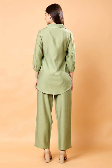 Back View of Rabric Olive Green Co-ord with Relaxed Fit