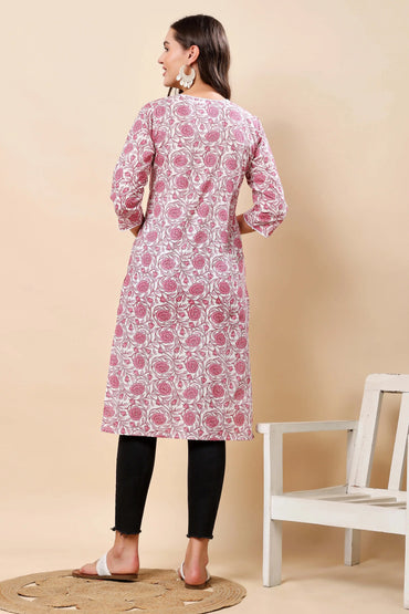 Back view of Rabric premium cotton kurti with floral design