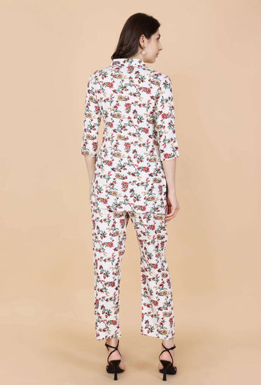 Back View of Rabric Premium Cream Floral Co-ord Set