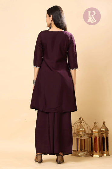 Festive ethnic outfit for women – Plum Kurti Sharara Set