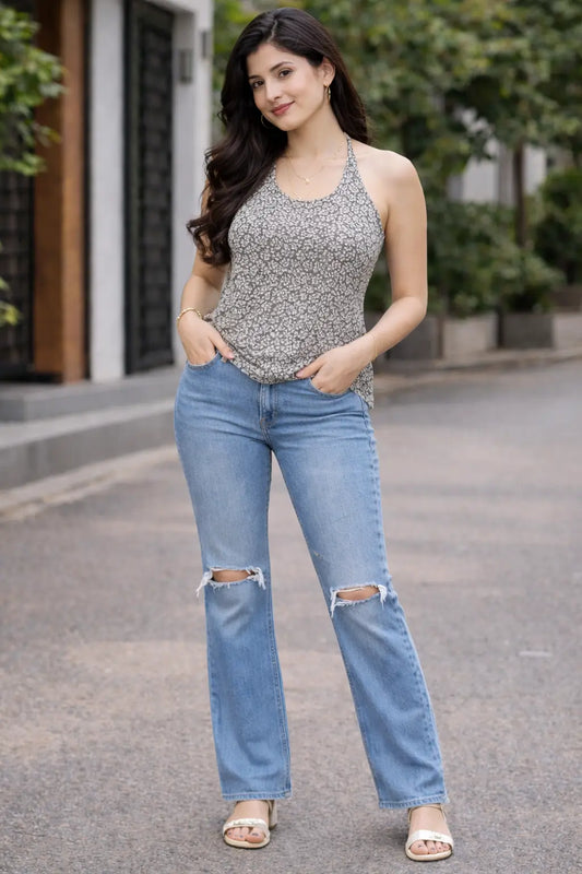 Detailed floral print texture of cotton stylish short kurti