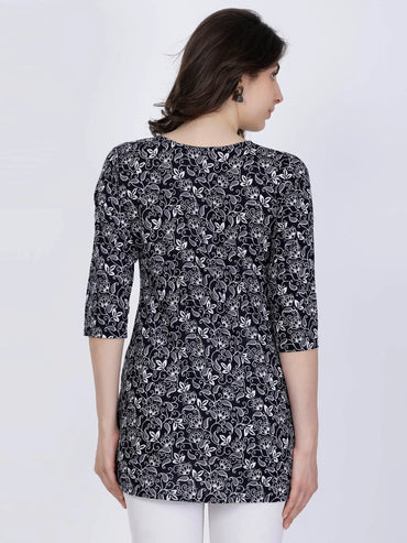 Back View of Black and White Printed Cotton Kurti by Rabric