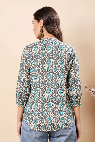 Rabric Floral Printed Short Top Back View for Women
