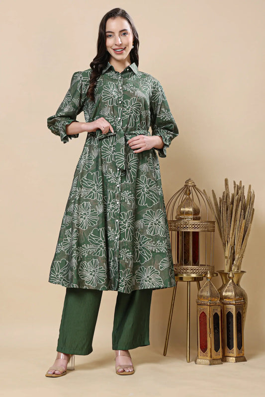 Women green Berlin silk co-ord set front view