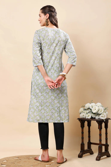 Back View of Rabric Green Floral Printed Kurti