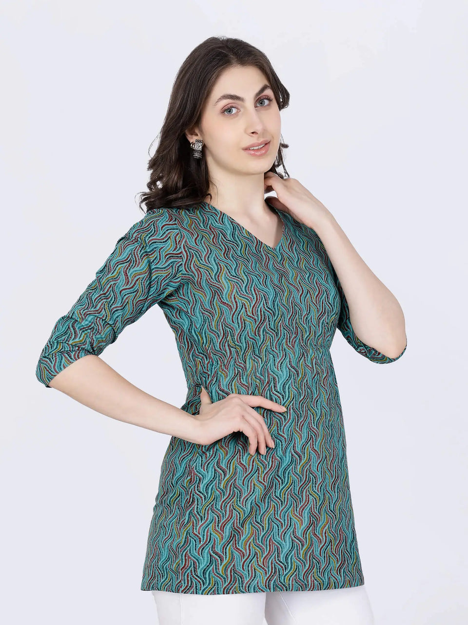 Trendy Outfit Styling with Rabric Green Printed Short Kurti