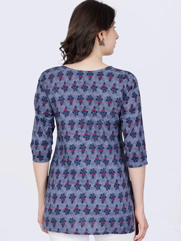 Back view of Rabric Grey Floral Short Top