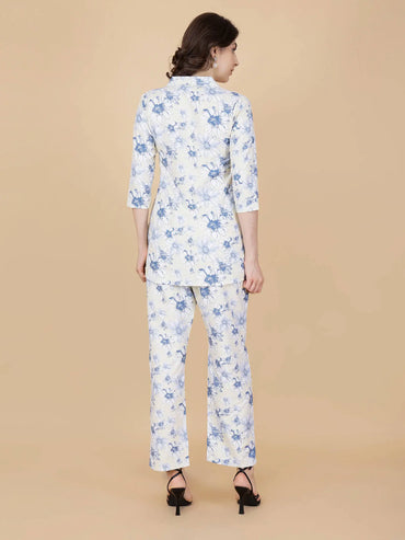 Back View of Rabric Light Yellow Blue Floral Co-ord Set