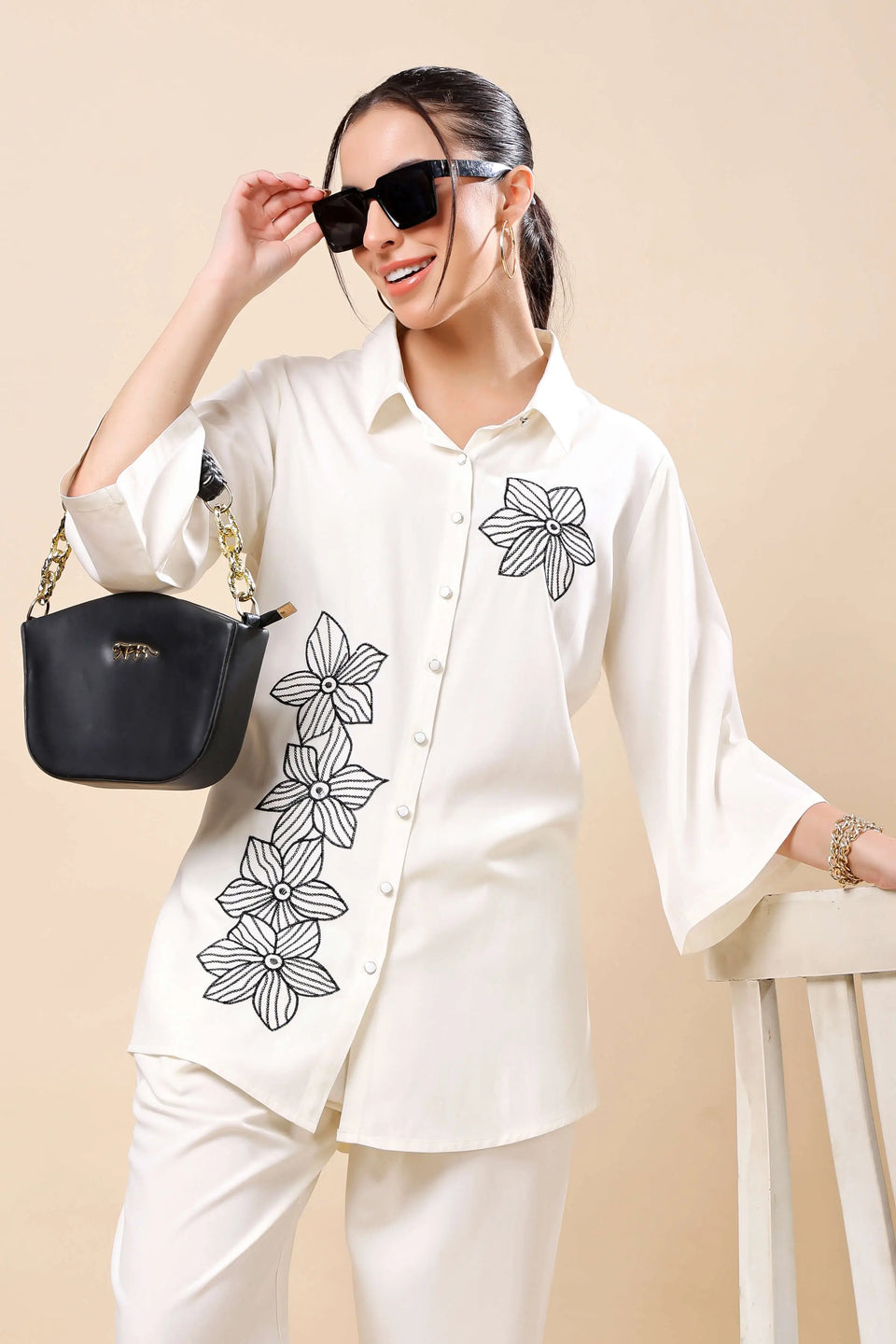 Flat lay image of Rabric premium rayon white co-ord set for women