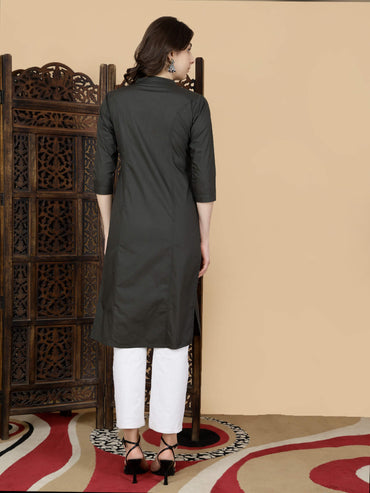 Back view of Women’s Olive Green Long Kurti – Rabric Stores