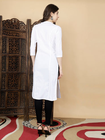 Back view of elegant Rabric white cotton long kurti