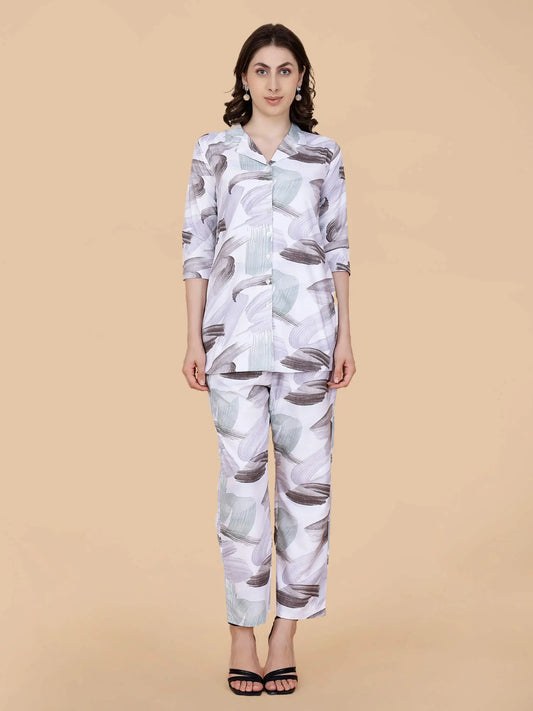 Premium Cotton Green Brush Stroke Printed Co-ord Set by Rabric