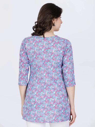 Back View of Rabric Premium Cotton Floral Short Kurti