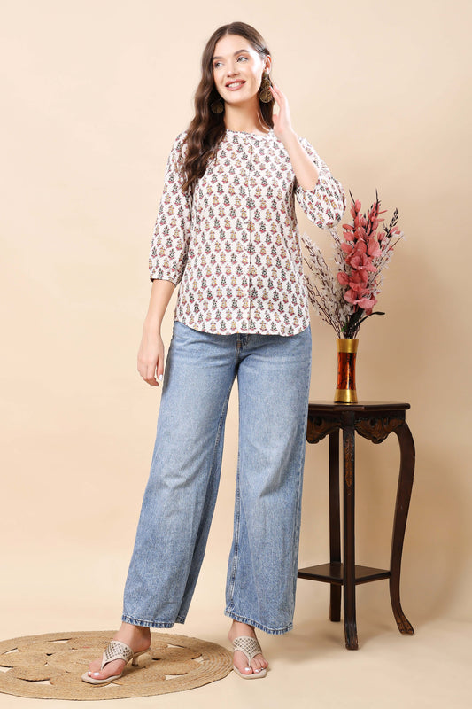 Rabric Women’s Premium Printed Cotton Short Top Front View