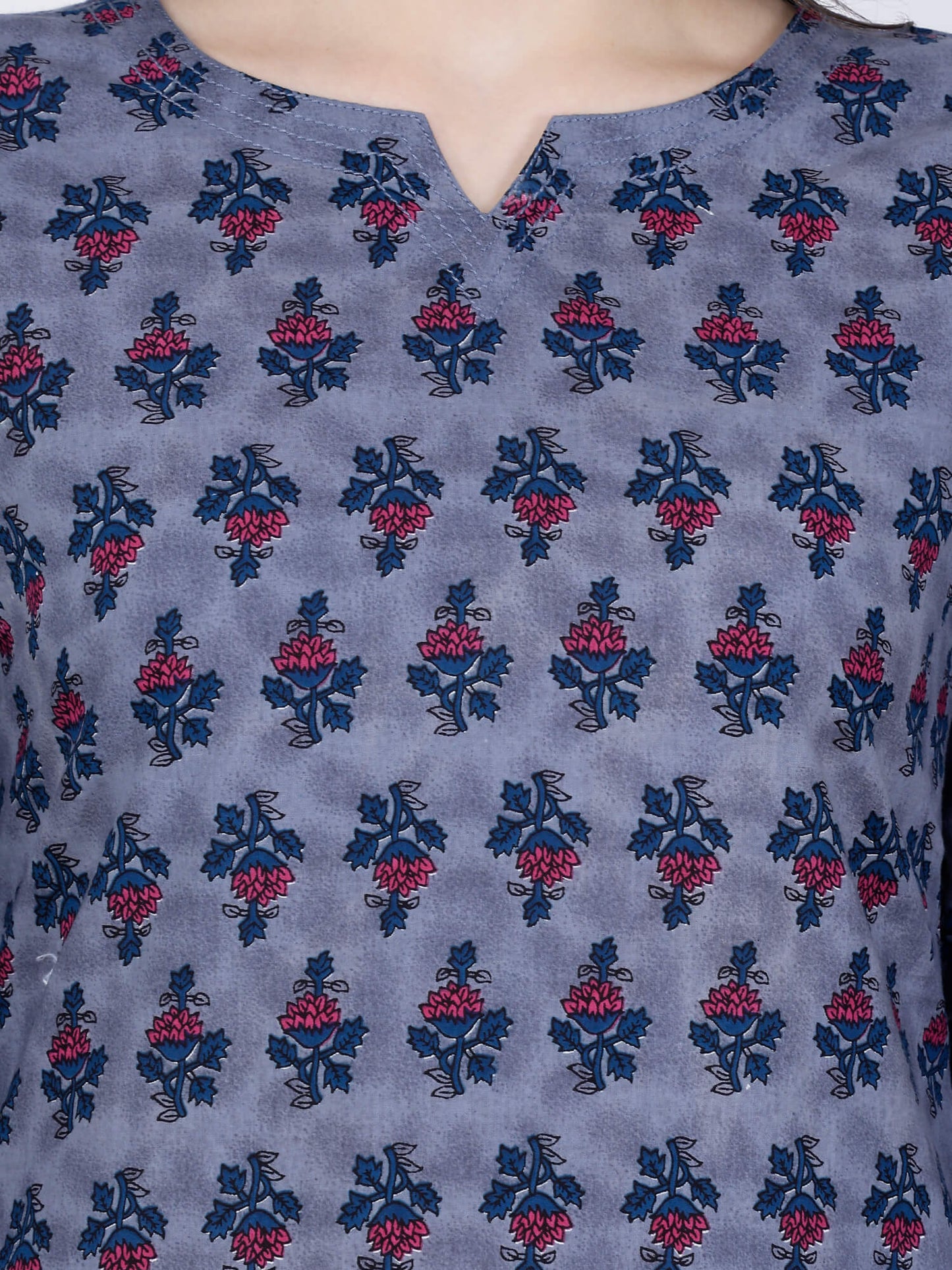 Close-up of neckline design on Rabric Premium Cotton Short Kurti