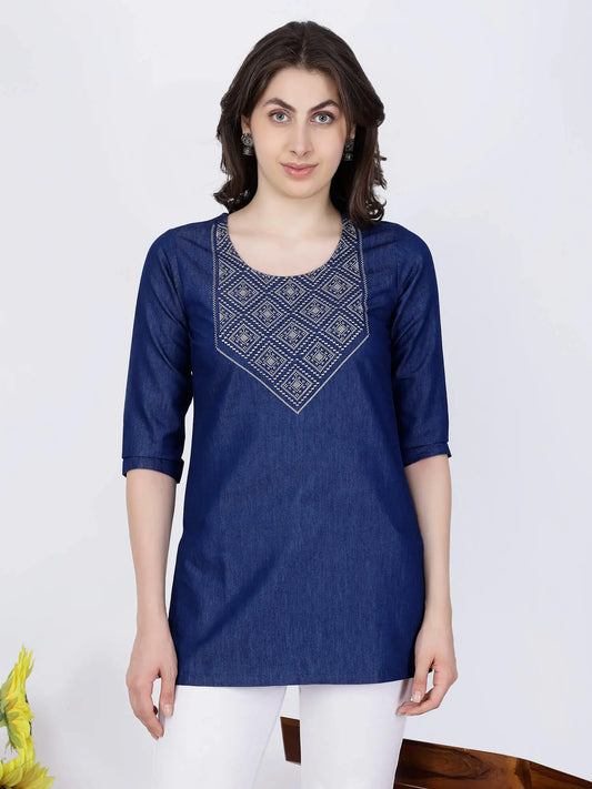 Premium Denim Short Kurti for Women by Rabric – Front View