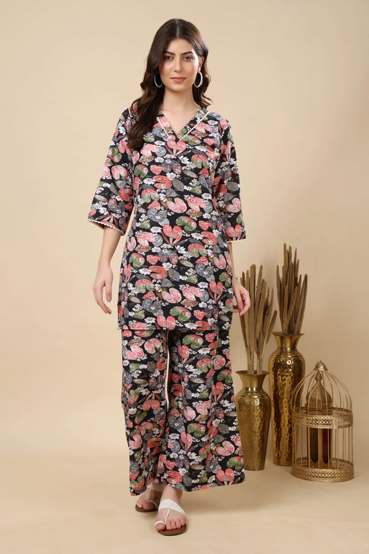 Rabric Premium Cotton Slub Floral Co-ord Set for Women – Front View