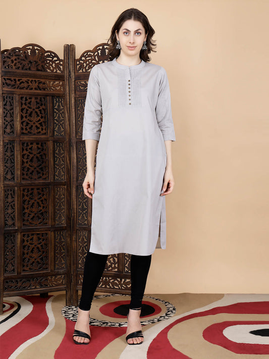 Rabric premium grey long cotton kurti for women front view
