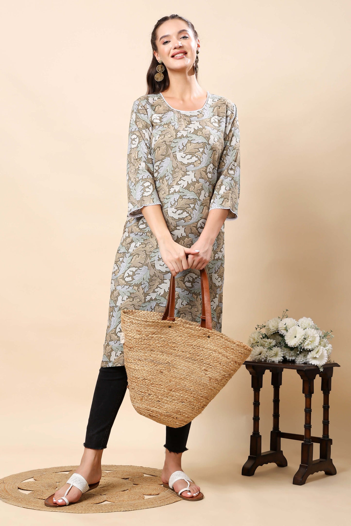 Rabric Women’s Long Kurti Styled with Black Leggings