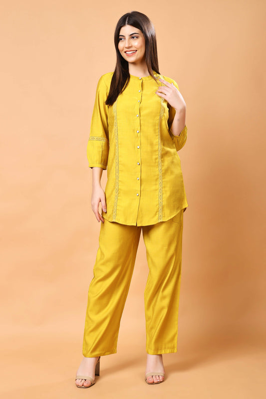 Rabric Premium Mustard Yellow Co-ord Set for Women Front View
