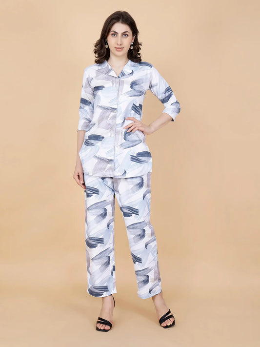 Premium Purple Brush Stroke Printed Co-ord Set for Women by Rabric