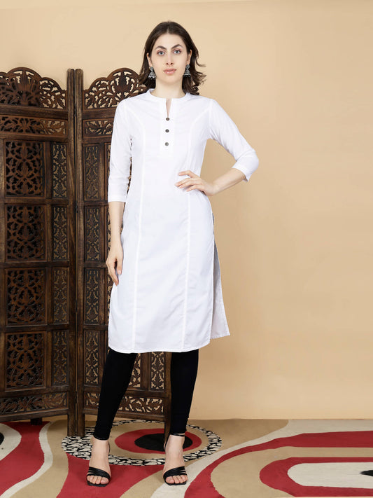 Front view of Rabric Premium White Cotton Long Kurti for Women