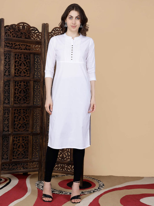 Rabric Premium White Cotton Long Kurti Front View