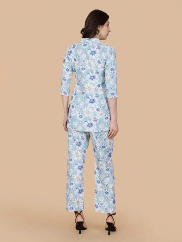 Stylish Sky Blue Cotton Loungewear Set – Back View