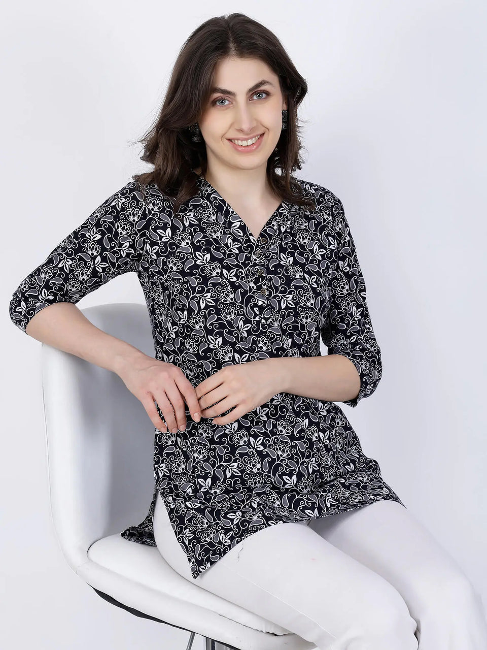 Stylish Daily Wear Black and White Short Kurti by Rabric