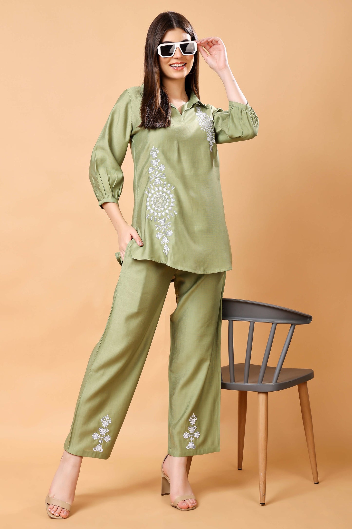 Stylish Olive Green Co-ord Set for Women Full Look