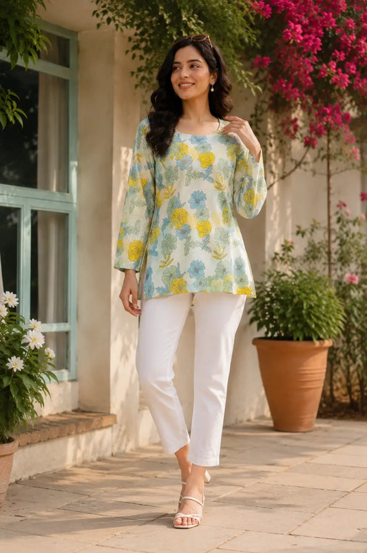 RABRIC floral casual kurti style top for women perfect for daily wear and brunch outings