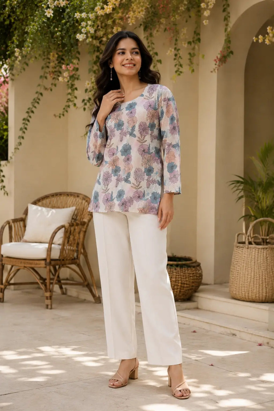 Stylish RABRIC pastel floral top for women with elegant everyday fashion look