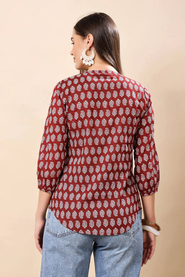 Rabric Maroon Printed Women’s Short Top – Back Design