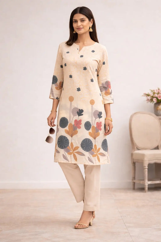 Trendy printed long kurti for women full look office wear
