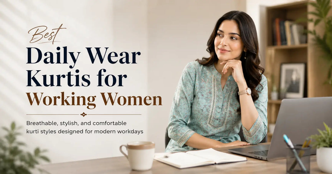 Working woman wearing breathable cotton office wear kurti for daily office use