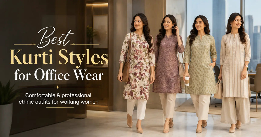 Woman wearing a stylish cotton office wear kurti for professional workplace fashion