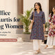 Working woman wearing a cotton office wear kurti with straight pants in India