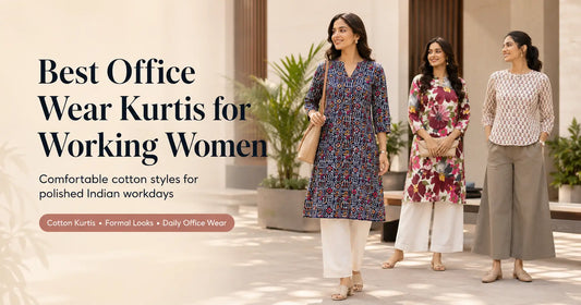 Working woman wearing a cotton office wear kurti with straight pants in India