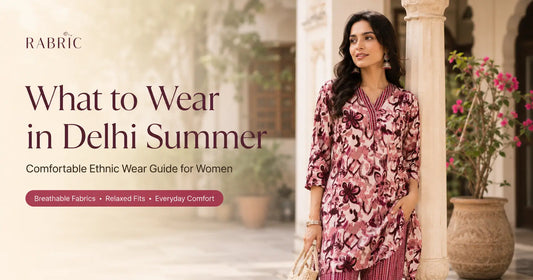 Woman wearing a breathable cotton ethnic outfit for Delhi summer with a lightweight kurti and comfortable pants