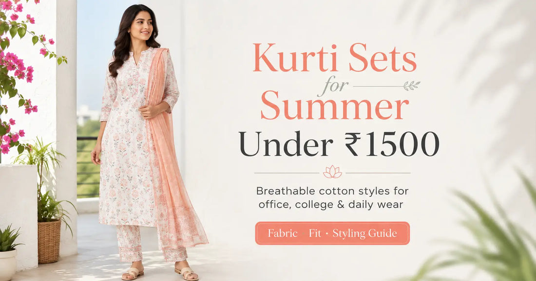Woman wearing a lightweight cotton kurti set for women under 1500 in summer