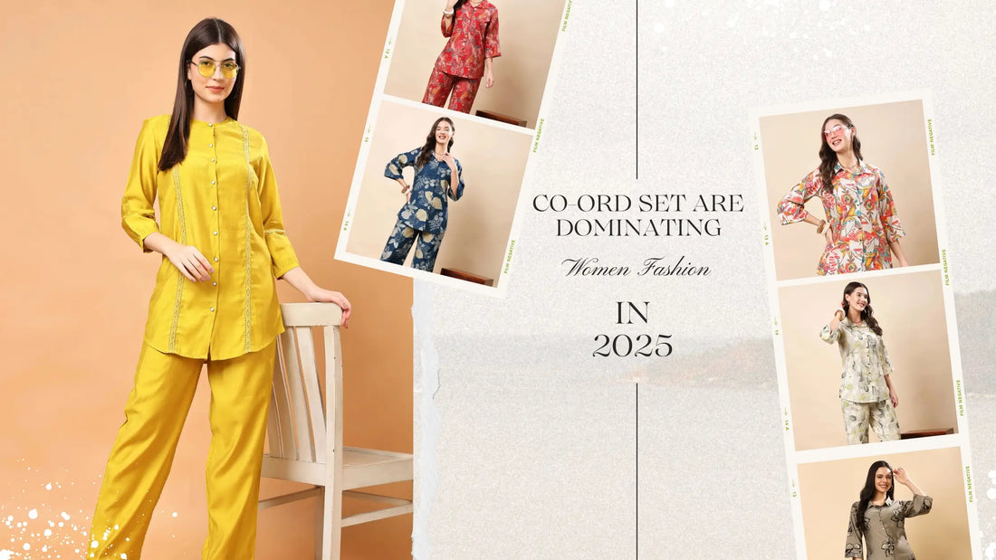 Women wearing vibrant ethnic co-ord set in modern Indian style