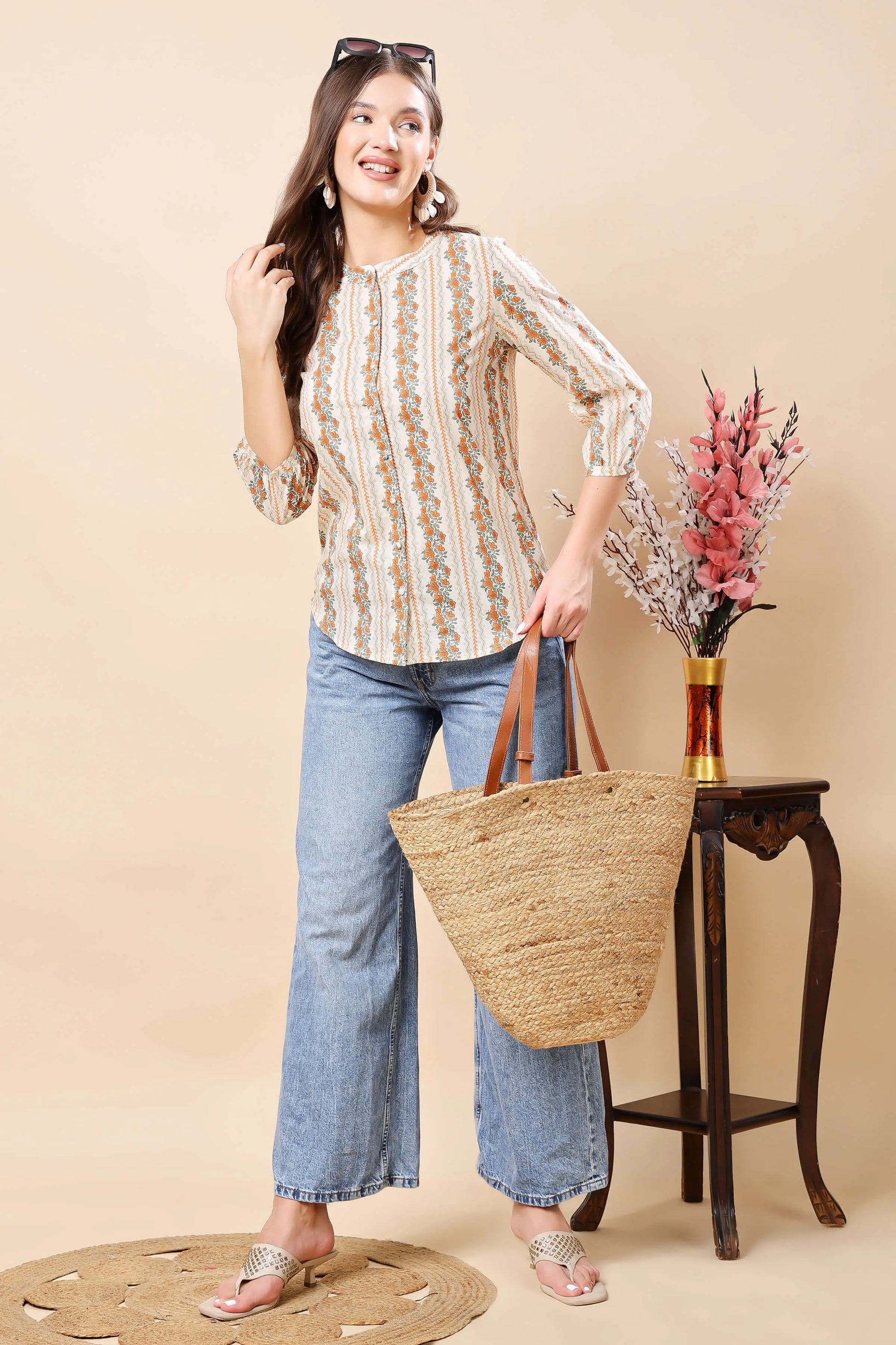 Trendy floral cotton top for women – lightweight short blouse style by Rabric