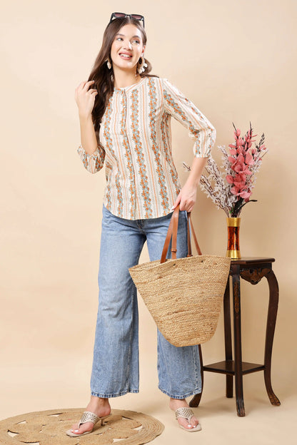 Trendy floral cotton top for women – lightweight short blouse style by Rabric